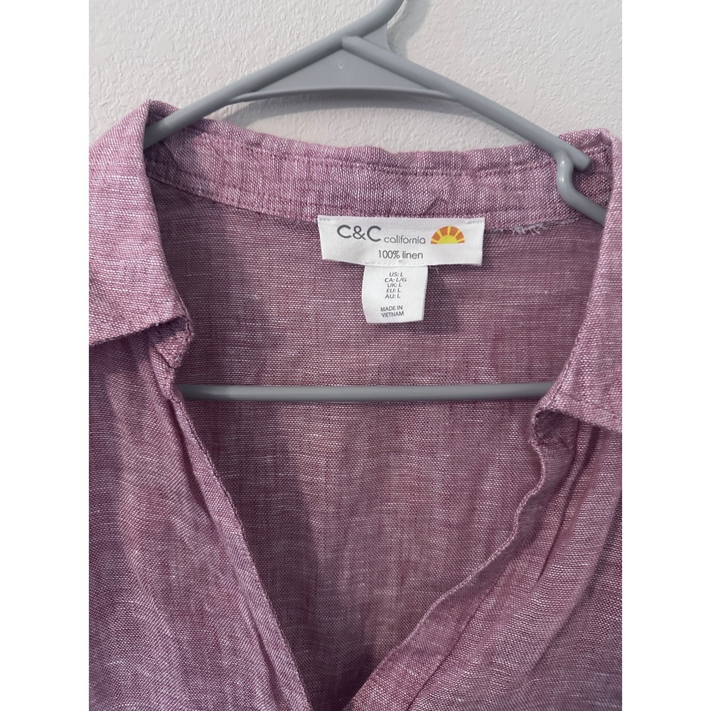 C&C California 100% Linen Button Down Shirt Large Purple Short Sleeve Top Preppy - Picture 3 of 5